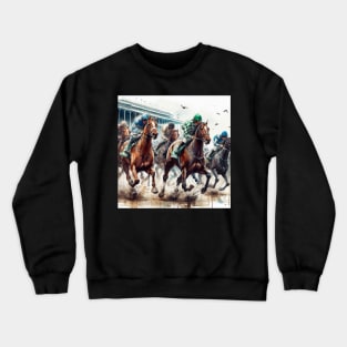 Artistic illustration of horses and jockeys in a horse race Crewneck Sweatshirt